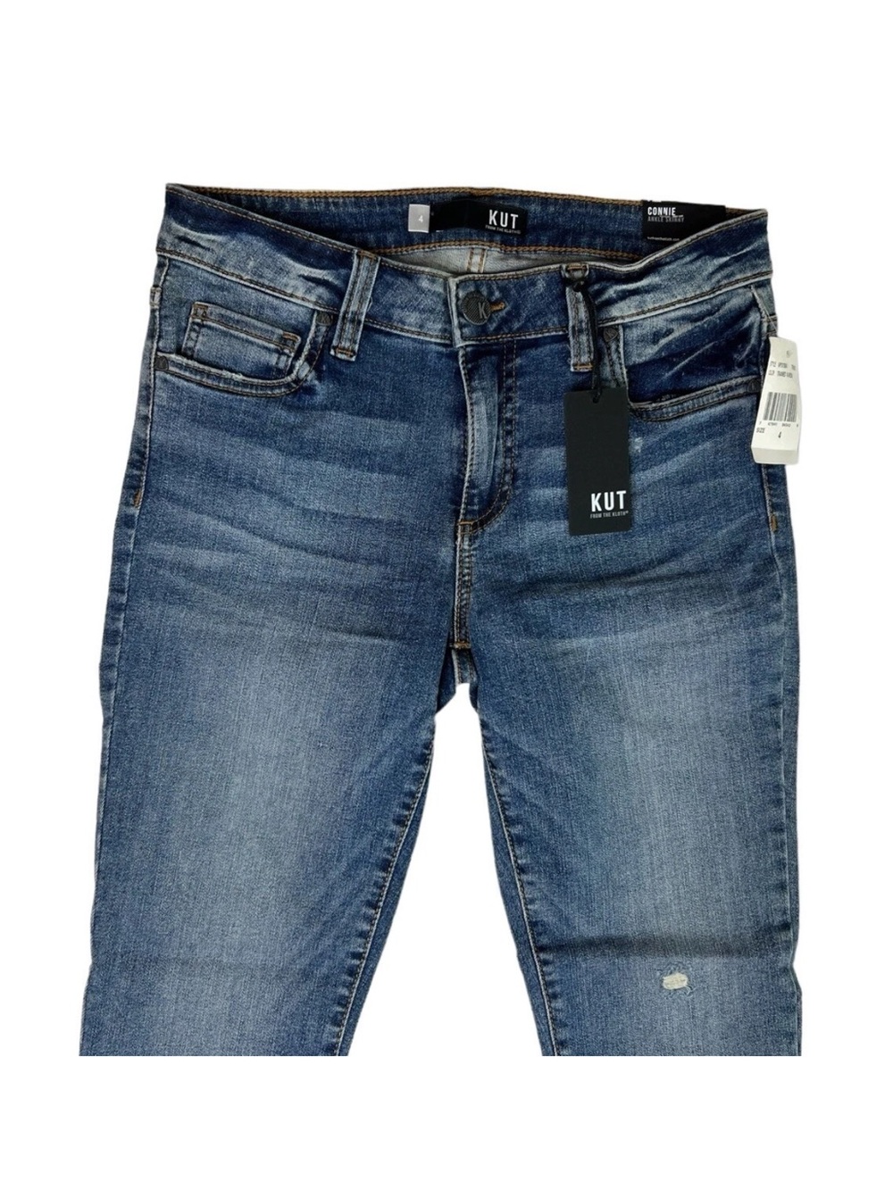 Women's KUT Connie Ankle Skinny Zip Fly Jeans Raw Hem Stretch Size 4 Blue - Picture 2 of 12